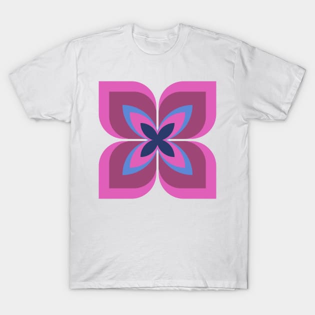 Modern Bold Stylized Flower in bold and vibrant hot pink, magenta and cobalt blue T-Shirt by FrancesPoff